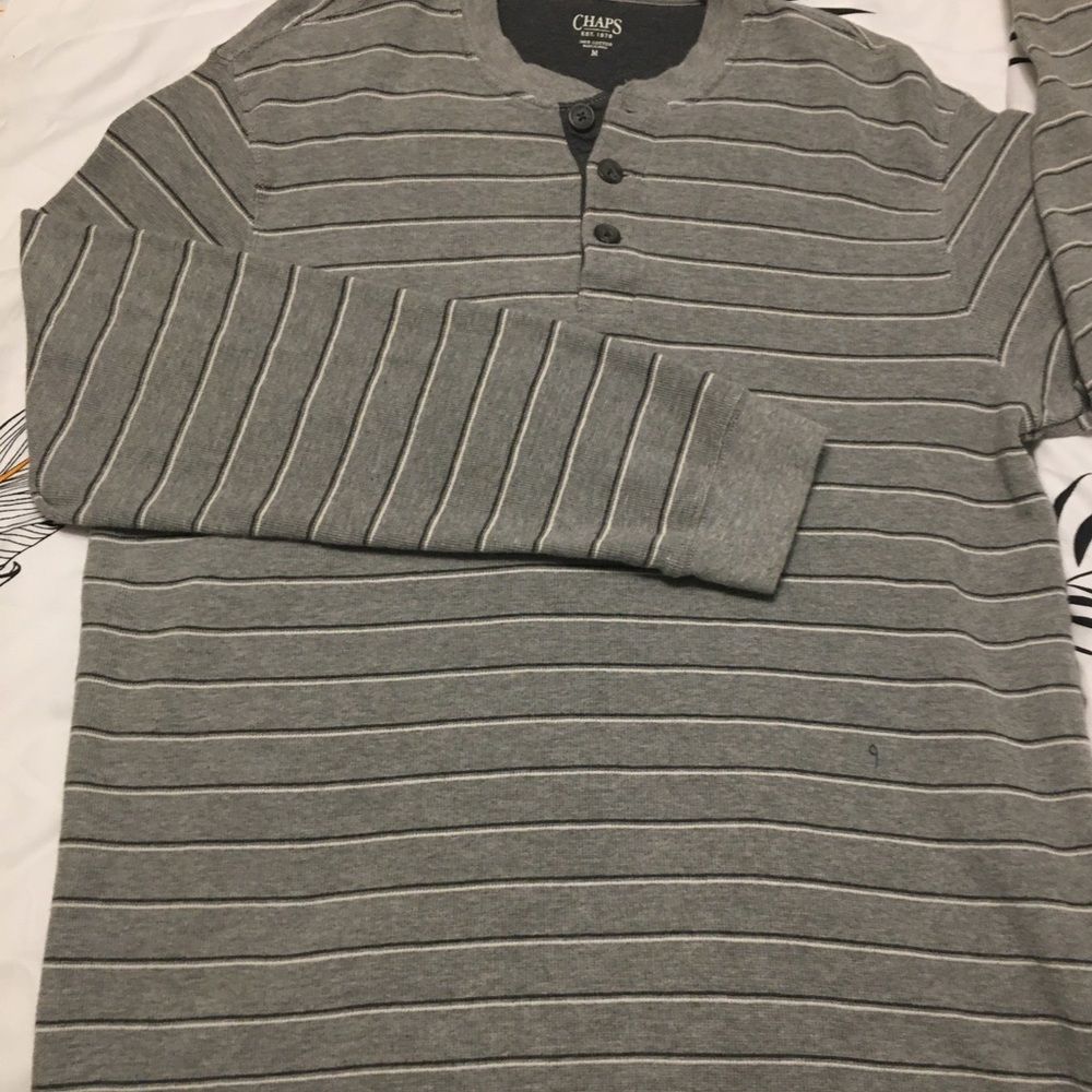 CHAPS  Gray long sleeved 3 button striped shirt